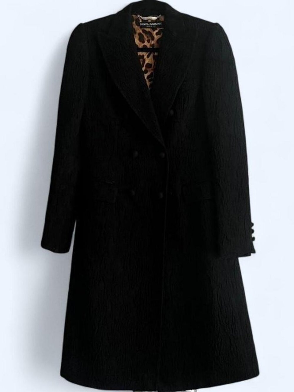 Dolce & Gabbana Black Lightweight Tailored Coat Leopard Lining Size S